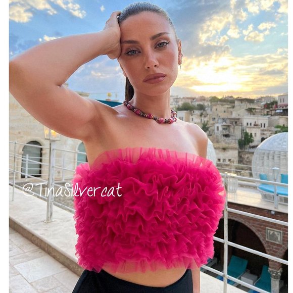 BLOGGER'S FAVE! Zara Knit Strapless Tulle Top Fuchsia - Picture 9 of 14